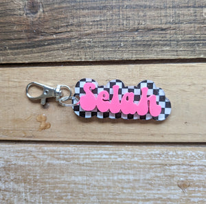 Custom Checkered Name Keychain